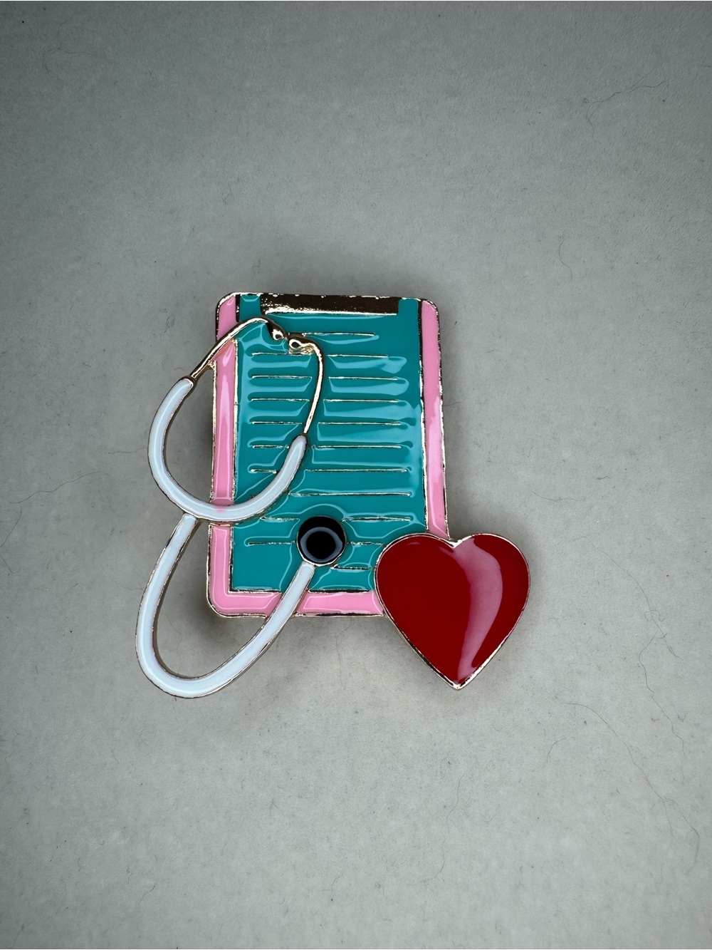 New Pink/Teal Stethoscope and Heart Enamel Pin Brooch, nurse, doctor, healthcare